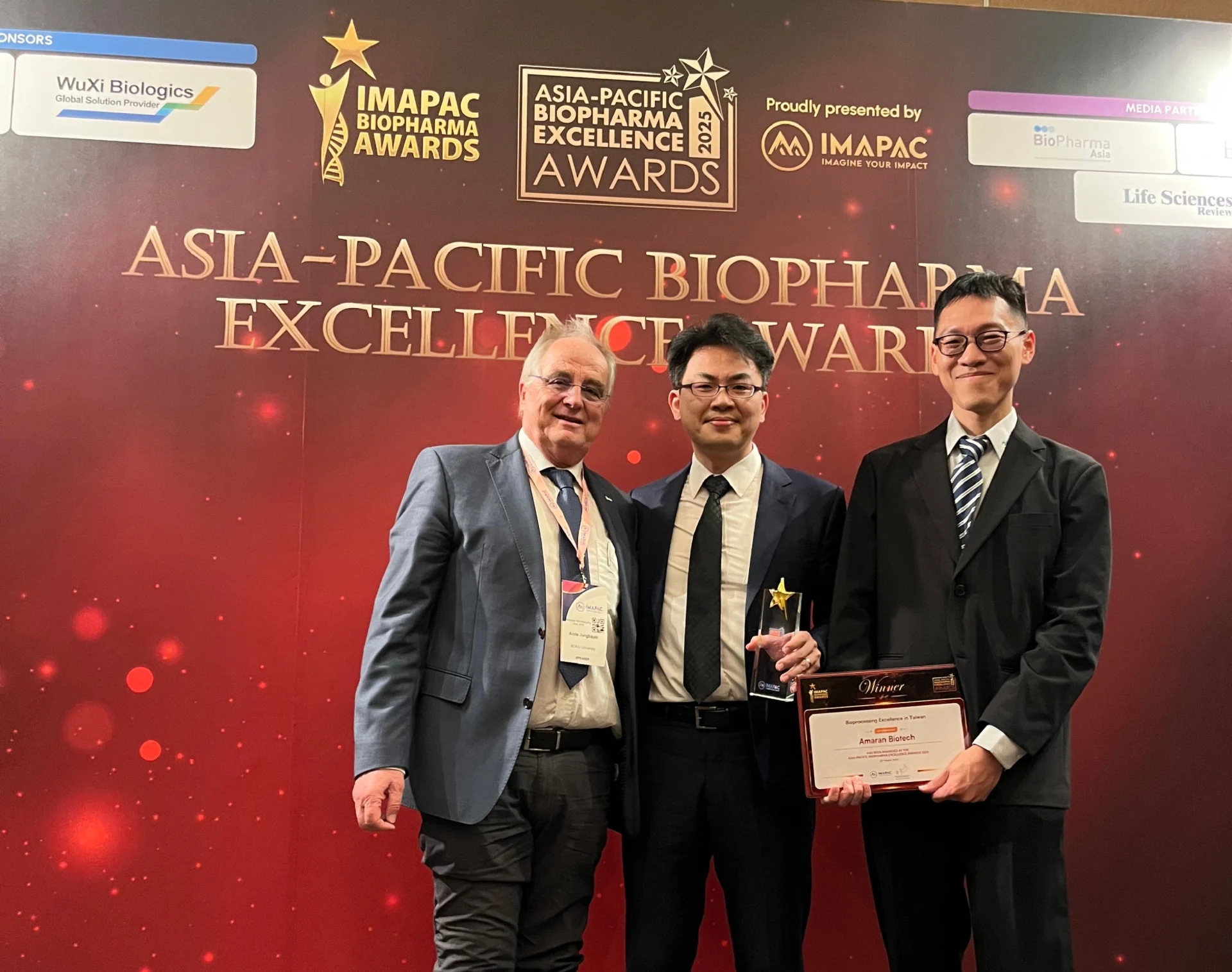 【Caption】Amaran Biotech is honored with the IMAPAC Asia-Pacific Biopharma Excellence Awards 2025, receiving the Bioprocessing Excellence in Taiwan award